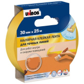 Лента малярная клейкая Unibob (Унибоб) для четкого края желтая 30 мм 25 м (91034)