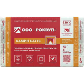 Минеральная вата Rockwool (Роквул) Утеплитель отражающий Камин Баттс 1000х600х30 мм, 4 шт (110 кг/м3; 0.072 м3; 2.4 м2)